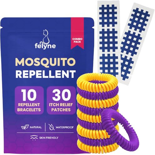 Mosquito Repellent Bracelets (x10) & Itch Relief Patches (x30) - Natural DEET-Free Citronella Insect Protection, Kids & Adults, Combo Pack by Felyne