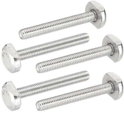 PATIKIL M6 x 45 mm T Slot Bolts, 5 Pcs 304 Stainless Steel Drop-in Bolt T Shape Stud Sliding Screw Metric Thread Hammer Head Bolt for T Track, Silver