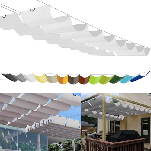 Einziehbares Sonnensegel 3x3m, nach Maß Pergola Markise Verstellbar Schattenabdeckung 95% UV-Schutz & reißfest Inkl. Montageseilen für Terrasse/Pergola Weiß