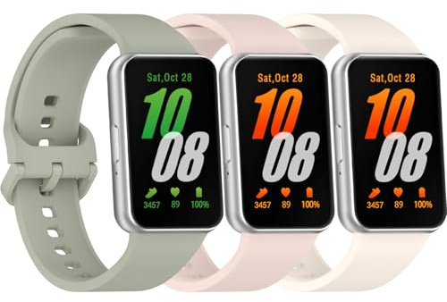 Garmcool Armband kompatibel med Samsung Galaxy Fit 3 silikonband herr dam ersättningsarmband för smartklockor Galaxy Fit 3 SM-R390 (utan klocka), Rosa + grågrön + elfenben