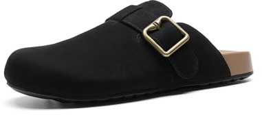 DREAM PAIRS Clogs for Women Suede Mules Wide Toe Shoes Wide Width Slip On Comfortable Clogs with Lightweight Soft Footbed, Anti-Slip Outsole, Arch Support,Size 5,Black,DWUMMU2505