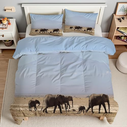 Piumino Matrimoniale Deserto Trapunte Elefante Piumone Imbottito Resistente Lavabile, Super Morbida Trapunta, piumini 240x260 cm in Microfibra Reversibile e 2 Federa 50x80 cmT2184