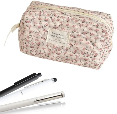 ZEXOWIJ Pencil Case, Estuche de Lápices, Estuche de Pana, Estuche Escolar, Estuche para Lápices de Gran Capacidad, Portátil Multifuncional Estuche, Bolsa de Cosméticos (Rosa)