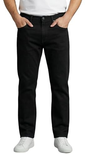 Mens Denim Jeans Straight Leg Regular Fit Trousers – Classic 5 Pocket Work Pants with Zip Fly – Casual Everyday Cotton Mix Denim Jeans Black 32/31