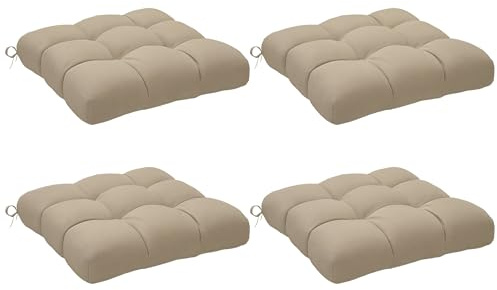 Outsunny Conjunto de Cojines para Sillas de Comedor 48x48x10 cm Juego de 4 Piezas Cojines para Sillas de Jardín Impermeable y Anti-UV con 2 Cordones de Fijación Caqui