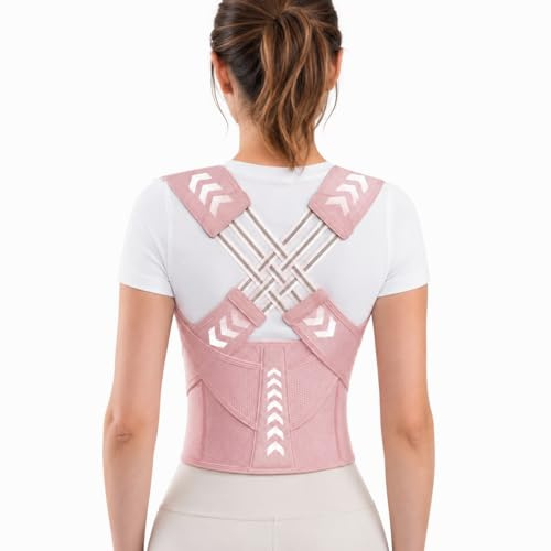 Posture Corrector for Women- Back Brace & Upper Back Straightener with Shoulder Support - Breathable Back Support Belt & Posture Brace with Lumbar Support for Hunchback & Back Pain Relief PINK (M)