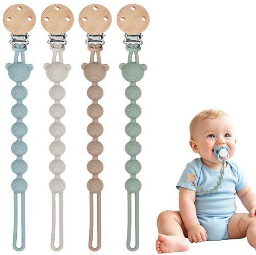 4 stycken personliga nappkedjor, BPA-fri, 25 cm, nappband med namn, för pojkar och flickor, nappkedjor, klämmor, nappkedja, napphållare, klämma