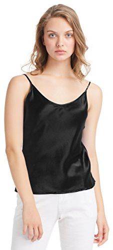 LilySilk Top Mujer Tirantes 100% Seda Natural de 19 MM Camiseta Tirantes para Niña Camisola Sencilla Camisa Tirante Preciosa Blusa Tirante Estilo Clásico, Negro L