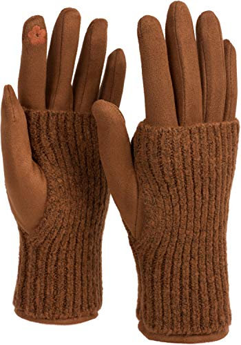 styleBREAKER Kuschelige Damen Touchscreen Handschuhe mit abnehmbaren Strickstulpen, warme Winterhandschuhe für eisige Tage 09010022, Farbe:Cognac