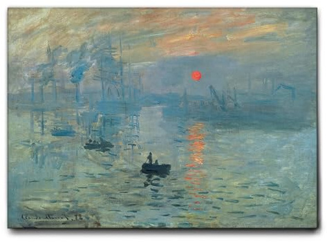 Giallobus - Cuadro - Claude Monet - Panorama del Atardecer sobre el mar - Lienzo con Marco estándar - 70x50 - Listo para Colgar - Cuadros Modernos para el hogar
