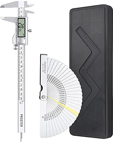 Proster Calibre Digital 200 mm Pie de Rey Acero Inoxidable Electrónico con Galgas de Espesores 0.04-0.88mm Fraccion/Pulgada/Metrica Medición de Longitud Ancho Profundidad Diámetro Interior Exterior