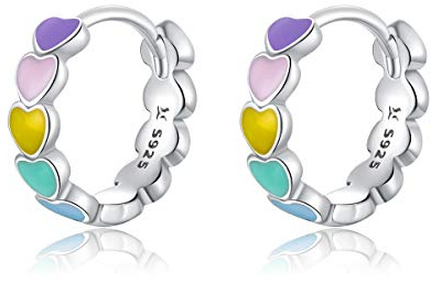 Qings Coloridos Pequeños Pendientes de Corazón a Corazón 925 Pendientes de Aro Simples de Plata Esterlina Regalo Para Mamá y Novia