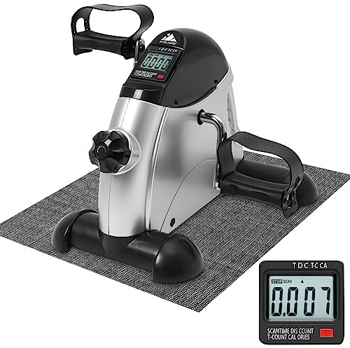 EVOLAND Mini cyclette, per esercizi sotto la scrivania, con manico, resistenza regolabile, display LCD, tappetino antiscivolo, per allenamento fitness a casa e in ufficio, unisex e anziani, colore