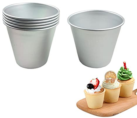 Proshopping 6 Packs Popover Pan， Large Individual Muffin Mold, Aluminium Pudding Cup, Chocolate Molten Mould, Raspberry Souffle Baking Maker, Brownie Tumbler -for Pie, Egg Tart, Cake (Size 3.4x 3.2)