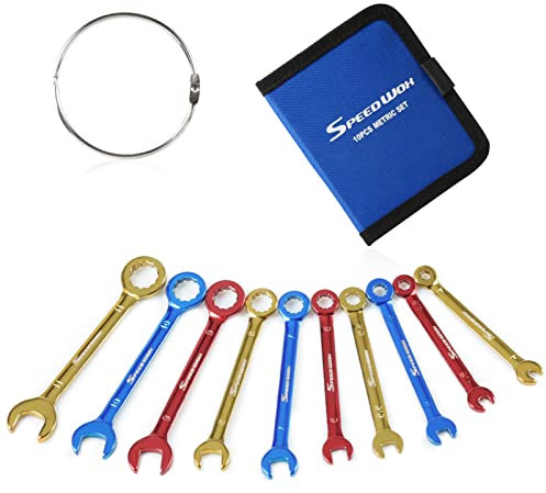 SPEEDWOX Mini-Schraubenschlüssel-Set, farbbeschichtet, offenes und kastenförmiges Ende, farbbeschichtet, Mini-Ringschlüssel-Set, metrisch, mit tragbarer Tasche und großem Ring (4–11 mm), 10 Stück