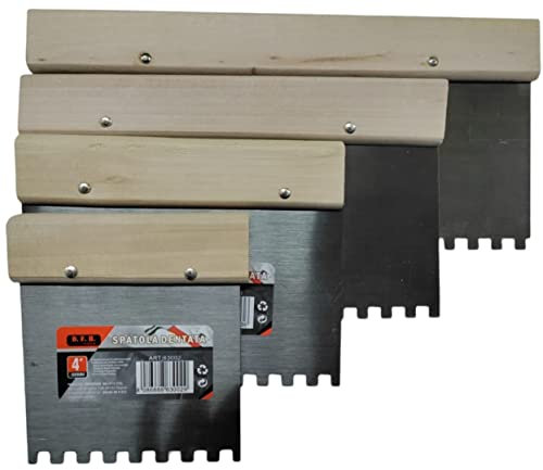 Juego de 4 espátulas dentadas medidas 4 6 8 10 pulgadas para pegamento trabajos de construcción Revestimiento y cerámica metal con mango de madera