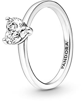 PANDORA Timeless Anello solitario con cuore in argento Sterling con zirconia cubica trasparente, 58
