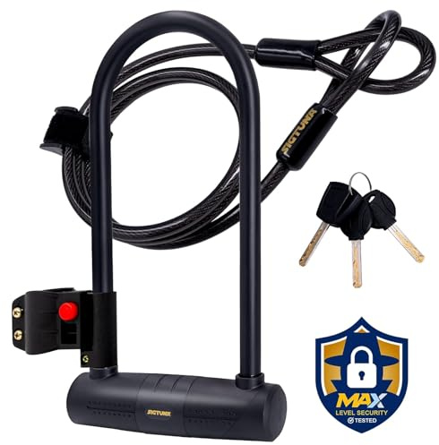 Sigtuna Bike U Lock, Extra Long Bike Locks Heavy Duty Anti Theft, 16mm Bicycle Lock with Shackle and Mounting Holder and 4ft Cable