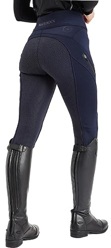 Legging d'équitation pour femme en silicone mat avec poches pour téléphone, bleu marine, 26 W