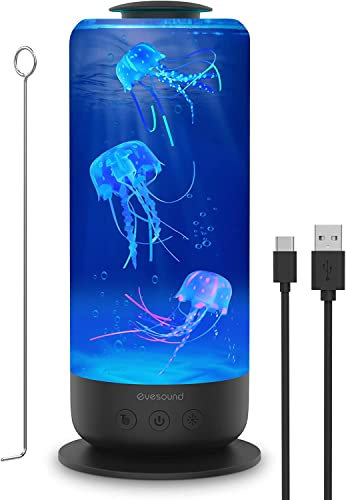 BestYiJo Lampada Meduse Acquario, Lampada Medusa Con Telecomando, Ricarica Usb, 7 Colori, Per La Casa Ufficio Regalo Per Bambini (Nero-1)