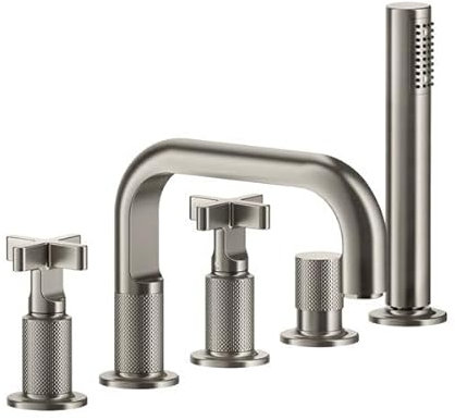 Gessi Inciso+ 2-Kreuz-Griff-5-Loch-Wannenrand-Armatur, Wannenauslauf 193 mm, separates Umschaltventil, 58140, Farbe: Finox Optik