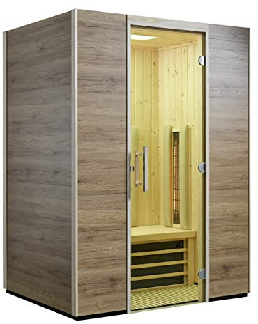 Infraworld Infrarotkabine TrioSol Basel 145 Eiche Dekor 145x115cm mit 2 ABC-Strahler Salzverdampfer