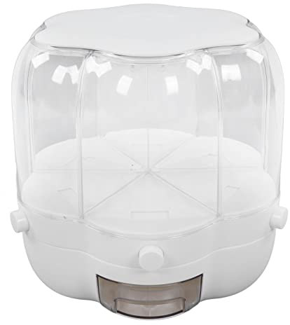 Rotating Cereal Dispenser, Countertop Dry Food Dispenser 6 Grids Grain Storage Containers for Kitchen Cereal Grain Rice Sugar (White 6.5kg / 14.33lb)