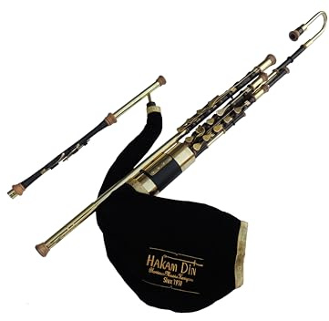Irish Uilleann Pipes Complete D Set - Professional Set of Gold Plated Pipes, Wrenches and Ferrules Complete Irish Bagpipes Set with Singer, Drones and 4 Key Regulators
