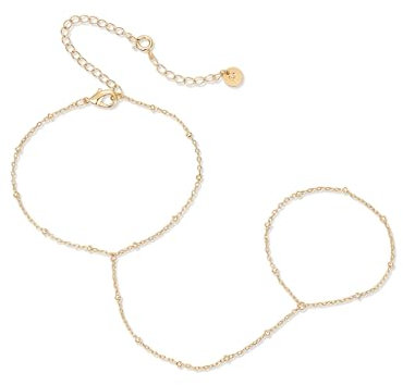 PAVOI 14K Yellow Gold Plated Satellite Beaded Hand Chain for Women | Body Chain Jewelry