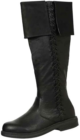 Bottines hautes pour homme avec talon - Bottes en cuir - Bottes longues à lacets - Bottes médiévales - Bottes vintage en cuir synthétique - Bottes d'équitation à enfiler, Noir , 42 EU