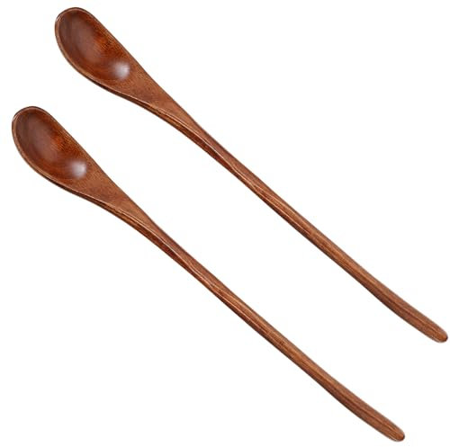 Sibba Lot de 2 Longues Cuillères À Thé en Bois Cuillère À Cocktail Cuillères À Mélanger Vaisselle Cuillère de Cuisine