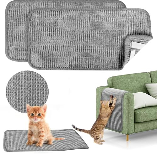 2 Stück Kratzmatte für Katzen, 50 x 25 cm Natürlicher Sisal Teppich, Rutschfester Kratzteppich zum Schutz von Teppichen und Sofas, Kratzfeste Matten