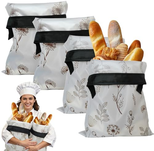 Whemyreat 4 sacchetti per pane in cera d'api con fodera interna in TPU per lievito, 43 x 31 cm, riutilizzabili per pane fatto in casa, borsa per il pane per la conservazione del pane