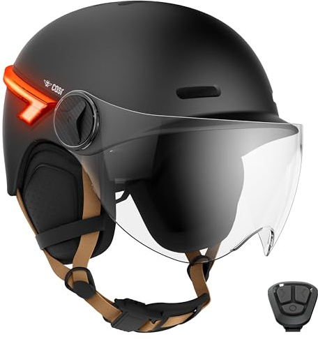 CASR Glow - Casque LED pour Vélo & Trottinette-Visière XL & Cache-Oreilles Amovibles, Clignotants arrières & Télécommande-Joli Design Urbain pour Homme & Femme - Noir - Taille M