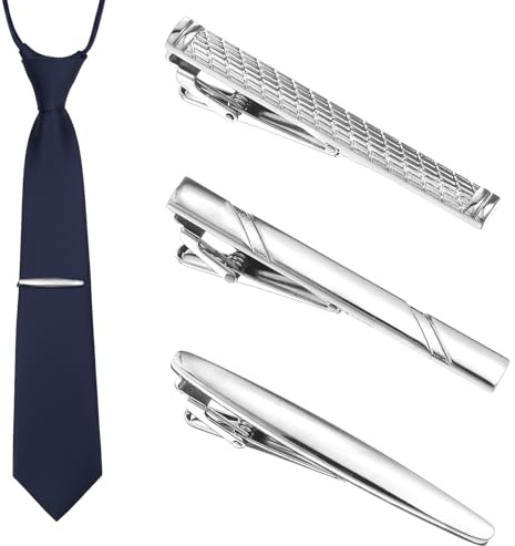 YUXMU Lot de 3 pinces à cravate classiques en acier inoxydable pour homme, pour mariage, anniversaire, mariage, affaires, quotidien, 6 x 0,6 cm., Cuivre, acier inoxydable, fer, Agate