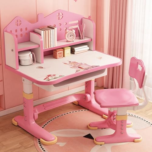 feneihe - Escritorio infantil regulable en altura, escritorio con silla ergonómica y bandeja reclinable para niños, mesa de estudio con almacenamiento y cajón para niña y niño de 3 a 12 años