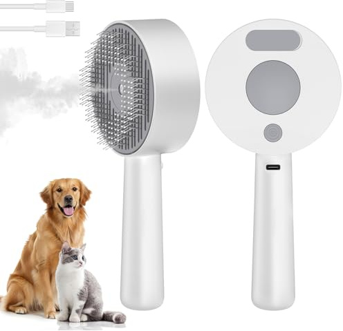 Cepillo para Gatos y Perros, Peine Pulverizador Multifuncional para Depósito de Agua, Cepillo para Animales Recargable por USB para Gatos, Perros y Conejos, Blanco