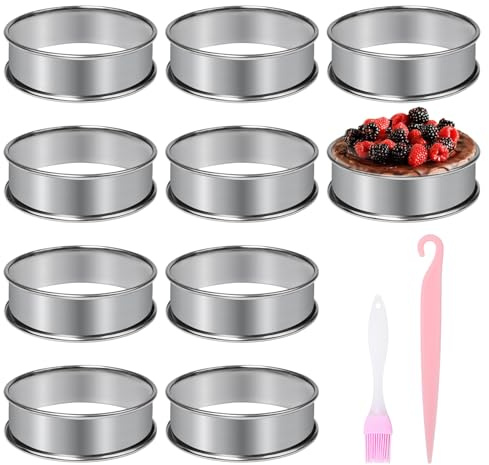 Pilikoll 8 Pièces Ø8cm Cercle a Tarte en Inoxydable 430 Rond Moules à Gâteaux Cercles à Tarte Double Roulés Cercle Patisserie Anneaux à Gâteau pour Muffin,Crumpets,Tartes,Omelettes,Crêpes,Mousses