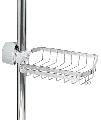 YoHyien Estanteria Ducha sin Taladro de Acero Inoxidable, Jabonera para Barra de Baño 22-32 mm, Soporte Jabones, Champu y Gel Ducha, Porta Esponja de Grifo de Cocina, con Barra para Toallas (Plateado)