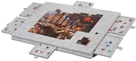 Lutbart pusselbord för 1 000 delar med 6 lådor, bärbar pusselbräda med 2-i-1-stativ och skydd 77 x 53,6 cm, superlätt filt, pusselbräda för vuxna, pusselbitar grå