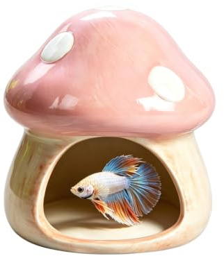 ANMOO Cute Mushroom House Betta Fish Tank Accessories Decor (Pink)