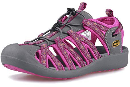 GRITION Femmes Athlétique Randonnée Sandales de Marche Bout Fermé Eau Chaussures Aventureux En Plein Air Sport Trail Été (38 EU, Rose)