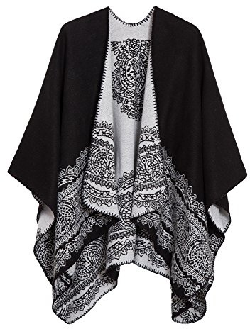 EXCHIC Varma stickade sjalar för kvinnor, blommig, elegant, poncho, kappa, kappa