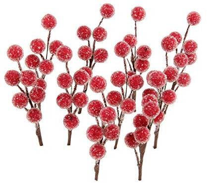 Yetaha 10PCS Frosted Red Berries Christmas Decorations, Artificial Faux Snowy Red Holly Berry Stems for Christmas Tree Wreath Decoration DIY Supplies, Valentines, Wedding, Holiday Home Decor, 10.5CM