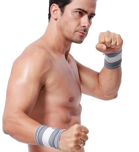 Neotech Care Wrist Band - Adjustable Compression Strap - Elastic & Breathable Fabric - Support Sleeve for Tennis, Sports, Exercise - Men, Women, Right or Left (Grey Colour, Size M, 1 Pair)