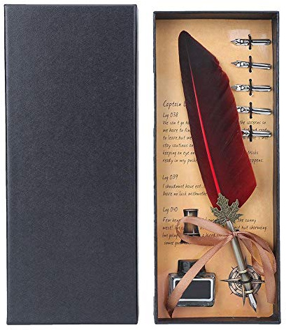 Hztyyier Feather Calligraphy Quill Feather Pen Set of 5 Feathers in Gift Box for Parties, Christmas, Birthday Gifts(Red)