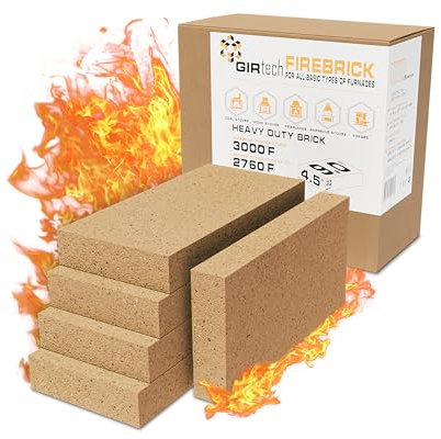 GIRtech USM-5 Kraftigt eldtegel 2760F paket med 5 brandtegelstenar för konstruktion och inre foder hushållsuppvärmningsenheter eldstäder, stålugnar, träspisar, keramiska ugnar, svartsmmed smide