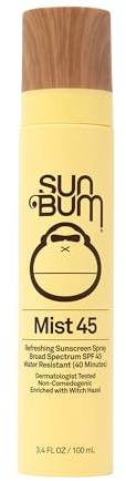 Sun Bum Original SPF 45 Sunscreen Mist - Broad Spectrum Moisturizing Facial Sunscreen Spray with Vitamin E - Hawaii 104 Act Compliant (Made without Octinoxate & Oxybenzone) - Travel Size - 3.4 oz