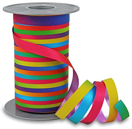 PRÄSENT POLY GLITTER Ringelband rainbow, 100 m Geschenkband, Schleifenband in Regenbogenfarben, 10 mm Breite, edles Dekoband für festliche Anlässe