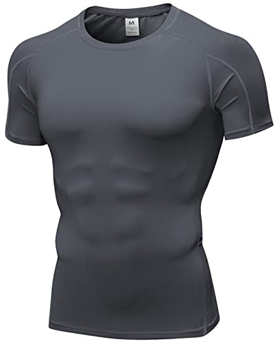 Anawakia - Camiseta de compresión de manga corta para hombre, secado rápido, camiseta atlética de compresión para hombre, camiseta para entrenamiento, Gris, Small
